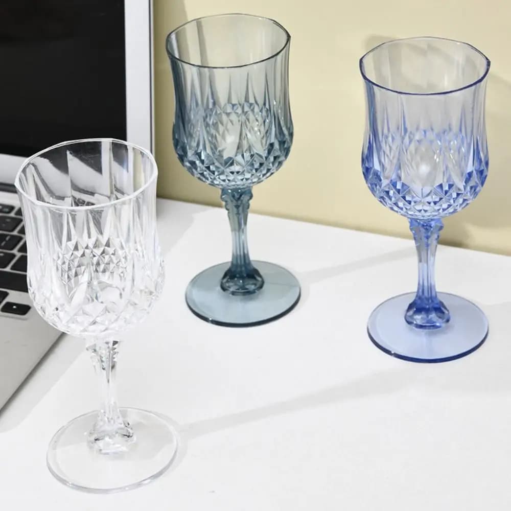 12pcs High-end Plastic Party Wine Glasses Reusable Shatterproof Champagne Flutes Crystal Pattern Clear Tall Glass Picnic
