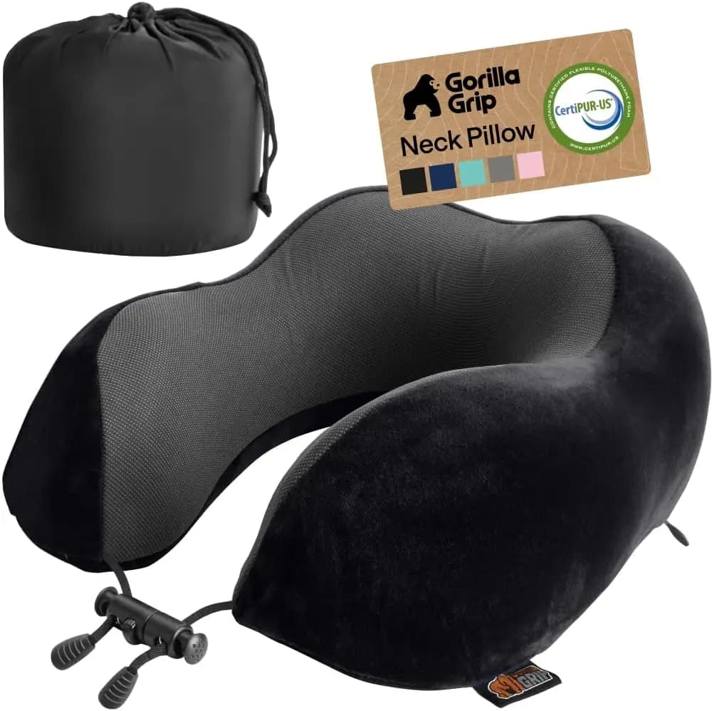 Cuscino da Viaggio per Aerei, in Memory Foam con Rete Rinfrescante, Fodera Lavabile, Supporto per Dormire, Essenziale per i Voli, Nero