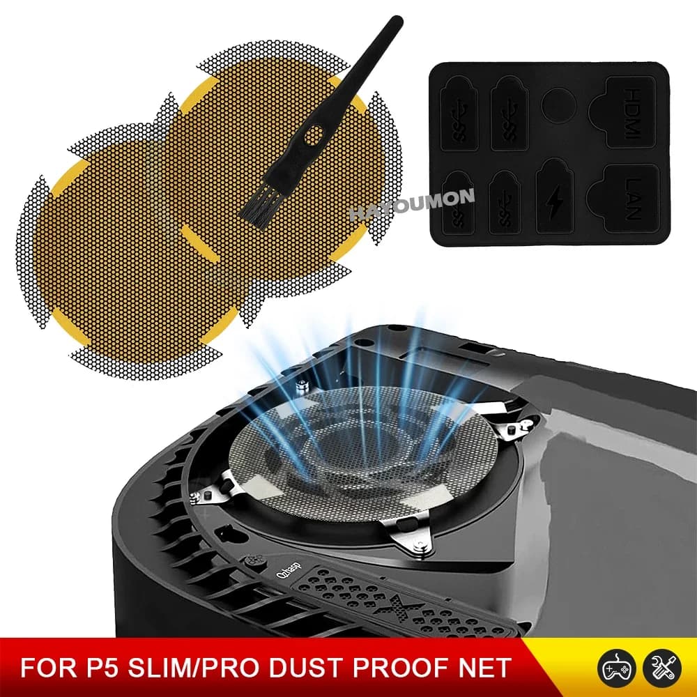 Rete antipolvere e tappi in silicone per console di gioco PS5 PRO Slim, protezione antipolvere, copertura antipolvere, rete antipolvere, accessori per il gaming