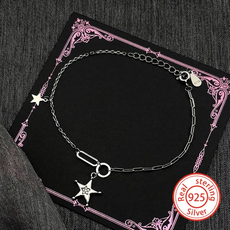 Classic 925 Sterling Silver Shining Zircon Star Bracelets for Women Girls Fashion Hand Chain Party Wedding Jewelry Gifts