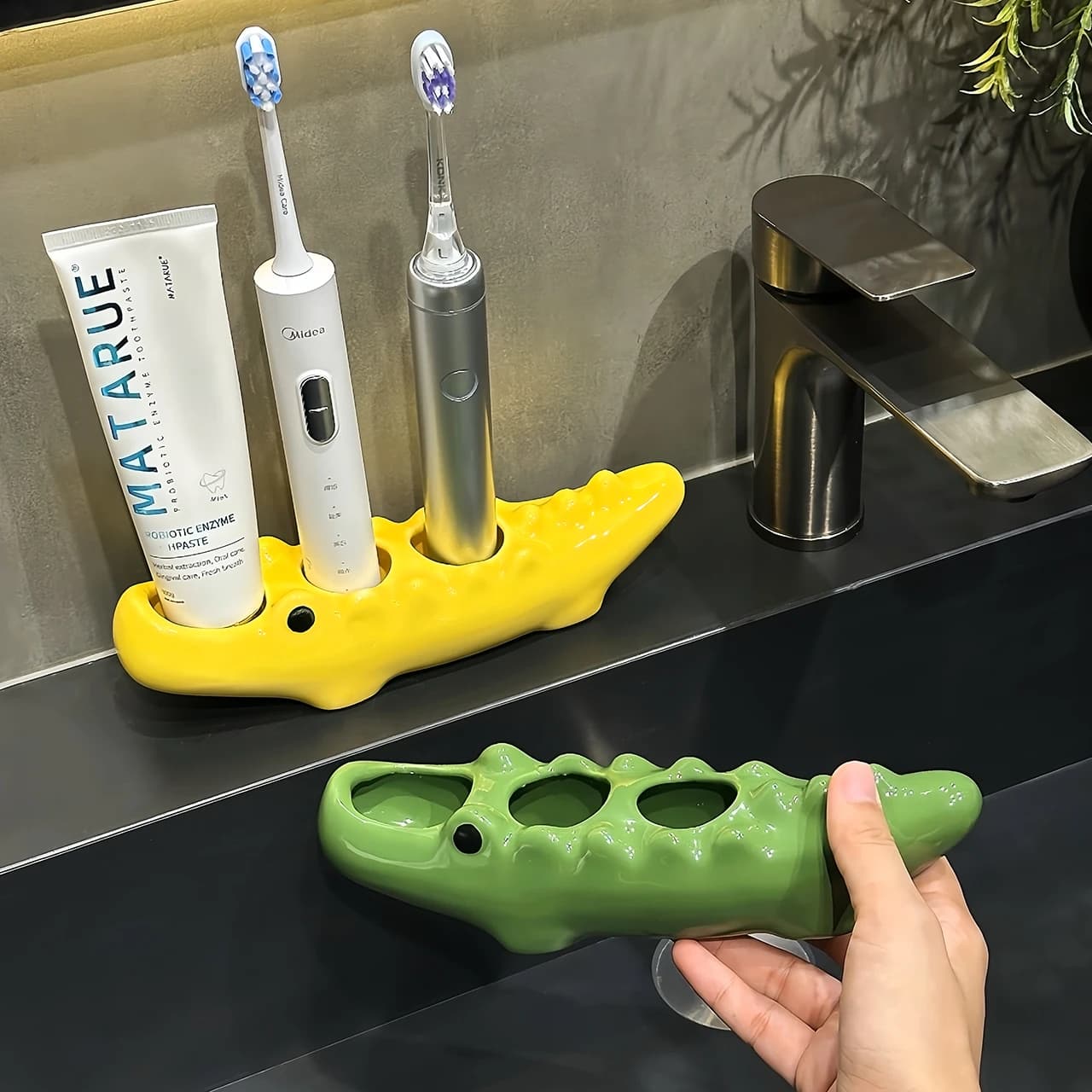 Cartoon Cartoon Crocodile Electric Toothbrush Holder House Bathroom Creative Toothbrush holder Ceramic base Bathroom decoration