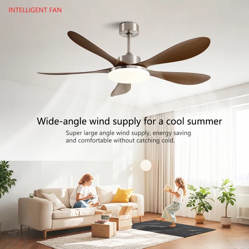 Ventilatore da soffitto con motore CC a 5 pale da 40/46/56 pollici con luce e telecomando per soggiorno/camera da letto/ufficio/caffè