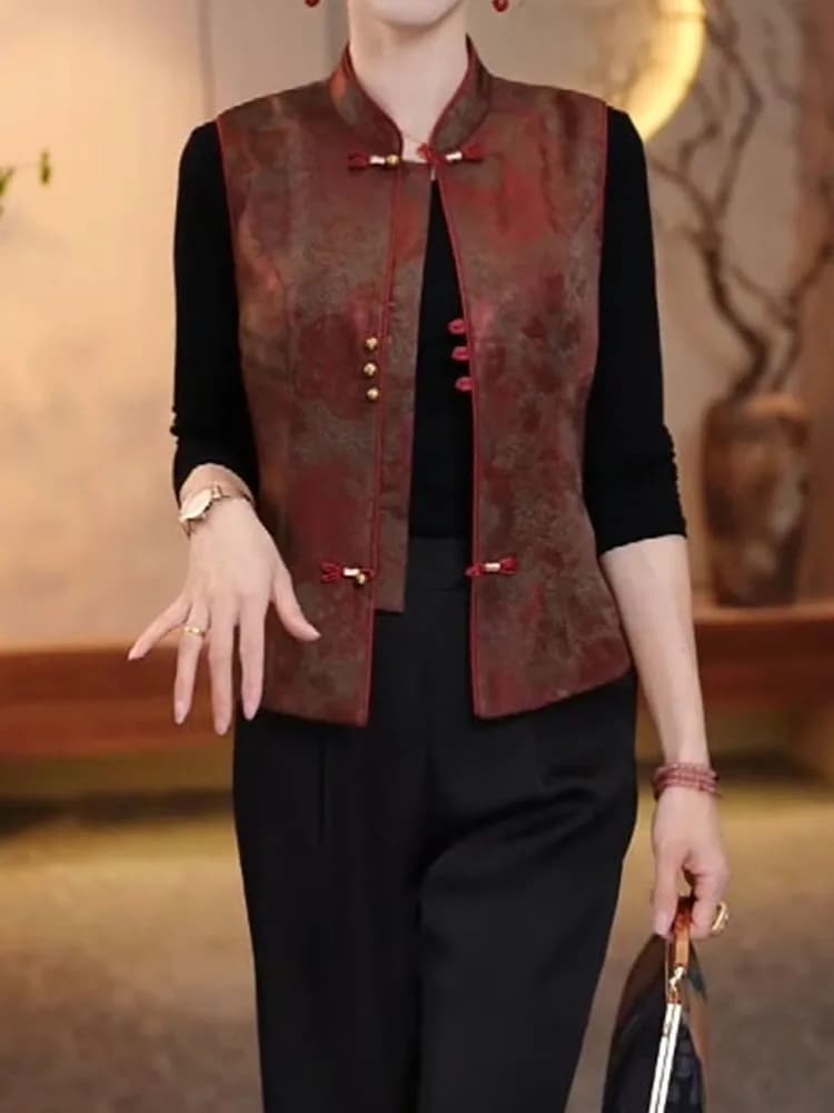 New Chinese Style Fashionable Retro Women's Vest Jacket Mommy's Wardrobe Slimming Top Polyester Fiber Spring Summer 2026