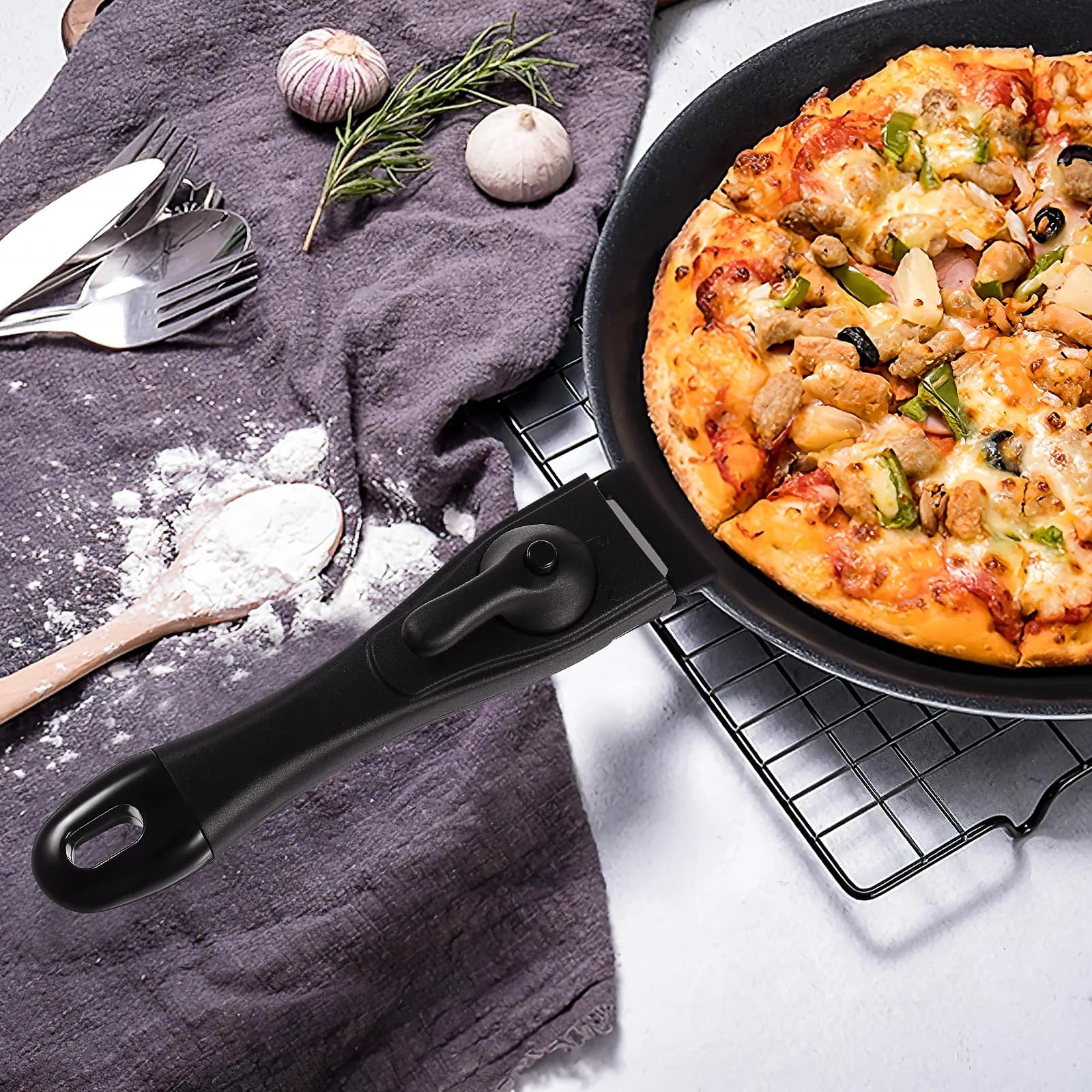 1 Spare parts for Silicone pan, Anti-coating handle self-locking, Kitchen tool accessory, Stackable handle for Heat Resistant Pot