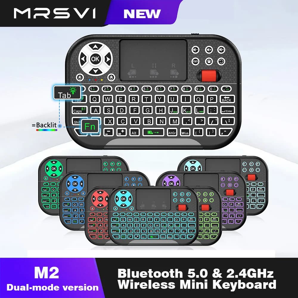 MRSVI 2.4G+BT Wireless Mini Keyboard with 8-Color Backlight, Scroll Wheel Touchpad & Air Mouse for Smart TV/PC/Projector