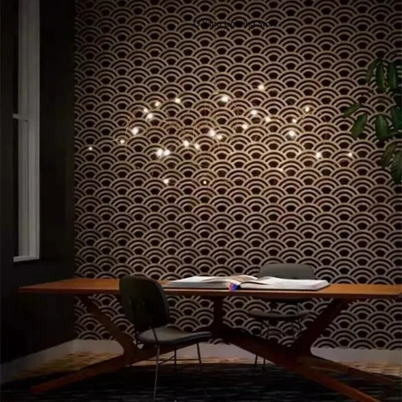 Lampadario a cromo Lampada a sospensione Firefly a LED per hotel, ville, ristoranti, soggiorno, lampada di design