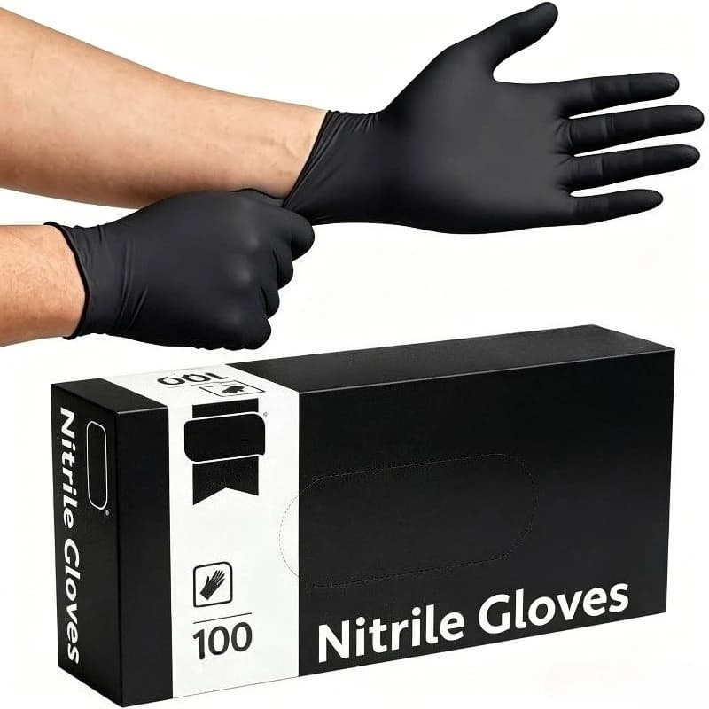 30/60/100 Pezzi Guanti Monouso in Nitrile Nero per Pulizie, Parrucchieri, Lavaggio Piatti, Tatuaggi