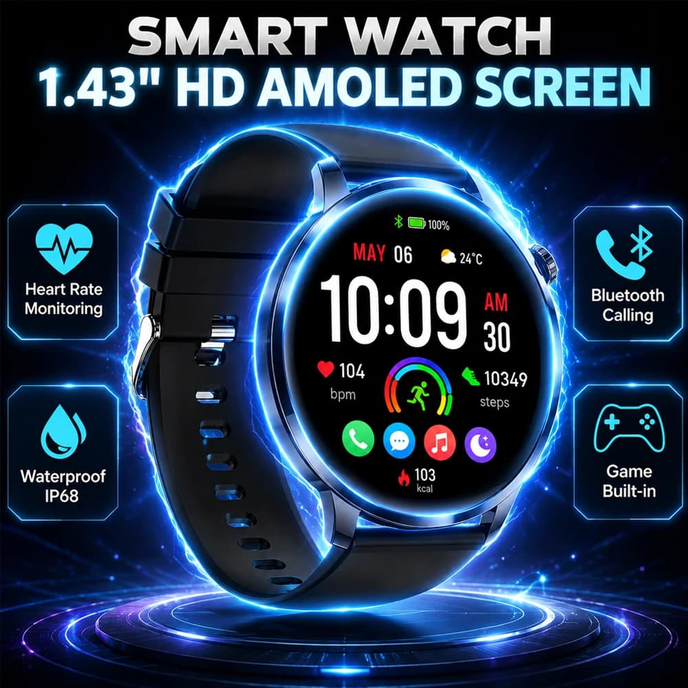 2026 Smart Watch AMOLED Display Bluetooth Calling Voice Assistant Health Monitoring 100+ Sports Modes Fitness Tracker Smartwatch