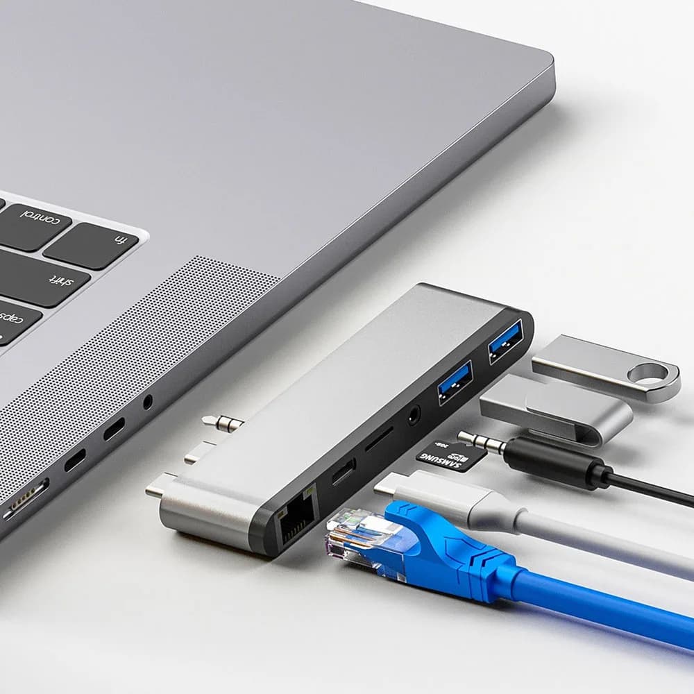 Doppio hub di tipo C a lettura HD-MI Docking station Gigabit 6 in 1 RJ45 adatta per MacBook Pro 2021