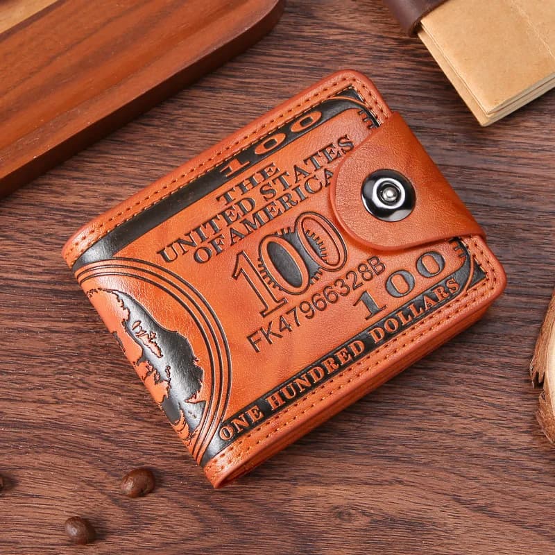 Men's Money Pattern Leather Wallet with Zipper & Coin Pocket – Unique and Practical Gift for Men