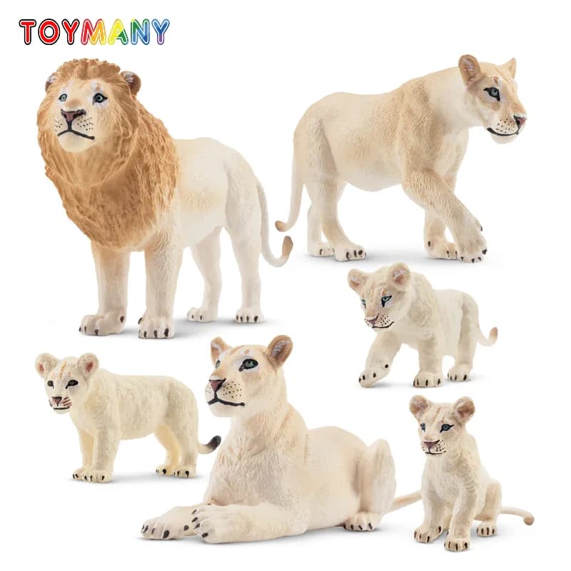 6 pezzi simulazione leone bianco famiglia animali modello giocattolo mini leoni figure bambole action figurine giocattoli per bambini set regalo