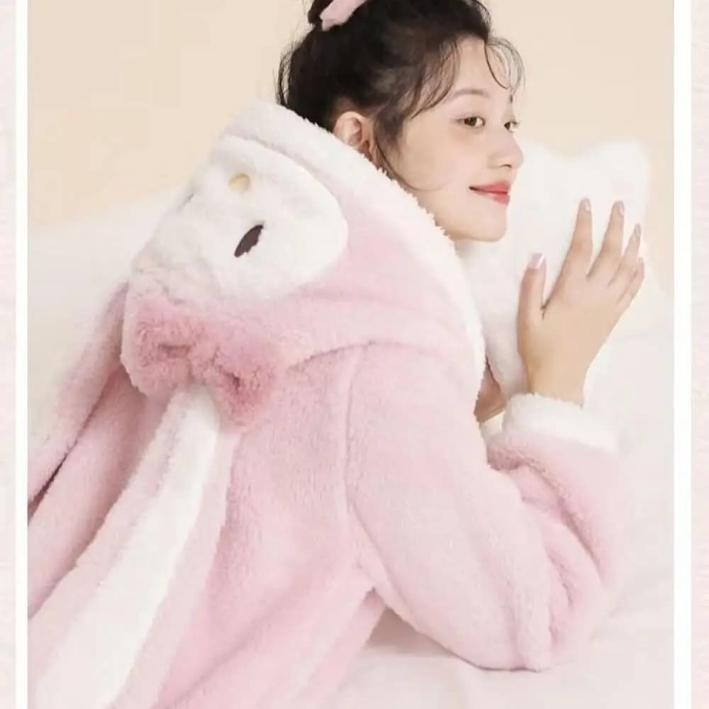 Pigiama in Peluche My Melody, Completo Anime per Ragazze, con Cappuccio, Imbottito, Abbigliamento da Casa Femminile, Kawaii, Invernale, Caldo, Set Top e Pantaloni, Abbigliamento da Notte