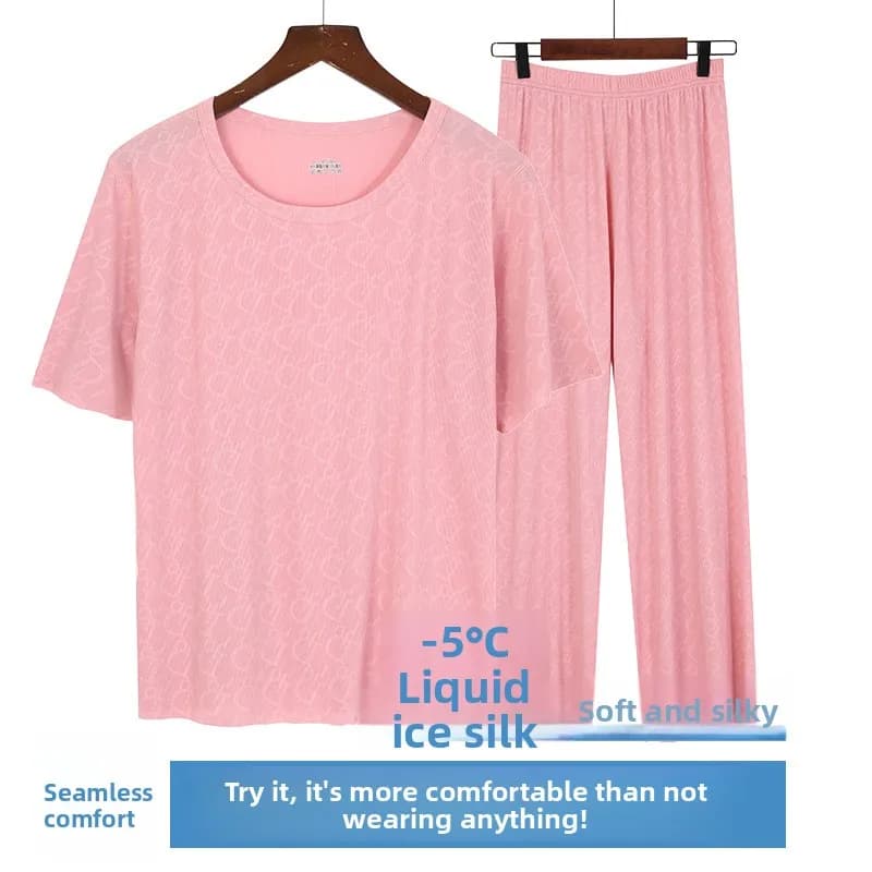 Set Estivo per Coppie con Sensazione di Freschezza, Abbigliamento da Casa a Maniche Corte in Poliestere Leggero, Pigiama con Pantaloncini, Indossabile anche all'Esterno, Collo Tondo