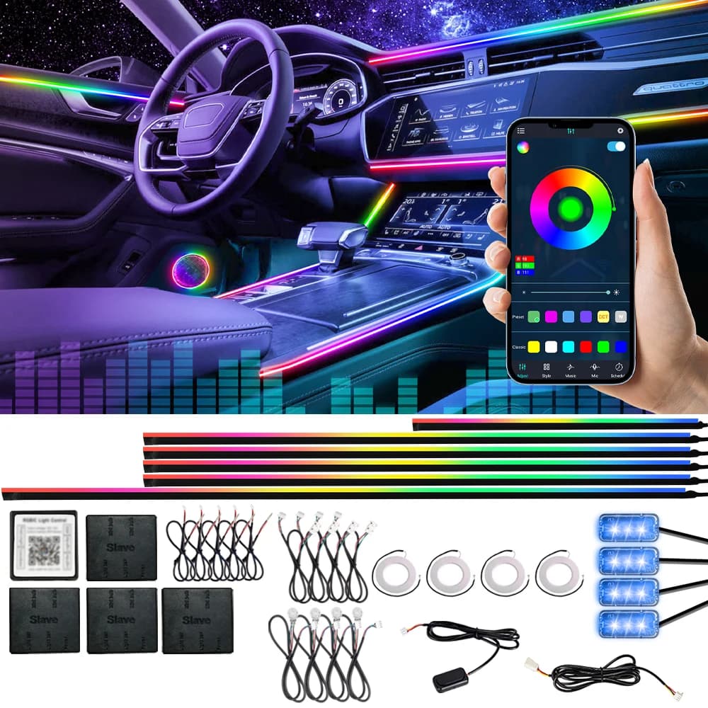 Luce Ambientale per Auto a Colori Completi RGB 213 Colori 14/22/18 in 1 Striscia LED Nascosta in Acrilico con Controllo APP Lampada Atmosfera Sinfonica