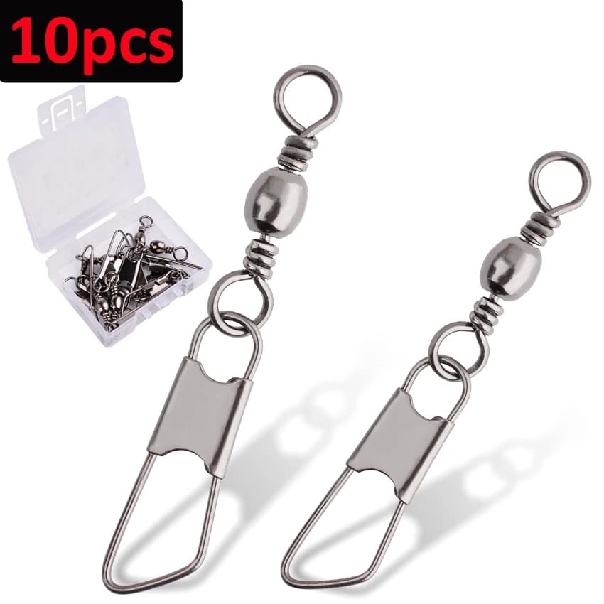 10 pcs/box Stainless Steel Swivels With Drawing Loose Loose Mesh Fishing Connector Spilles Bearing Rolling Fishing Equipment