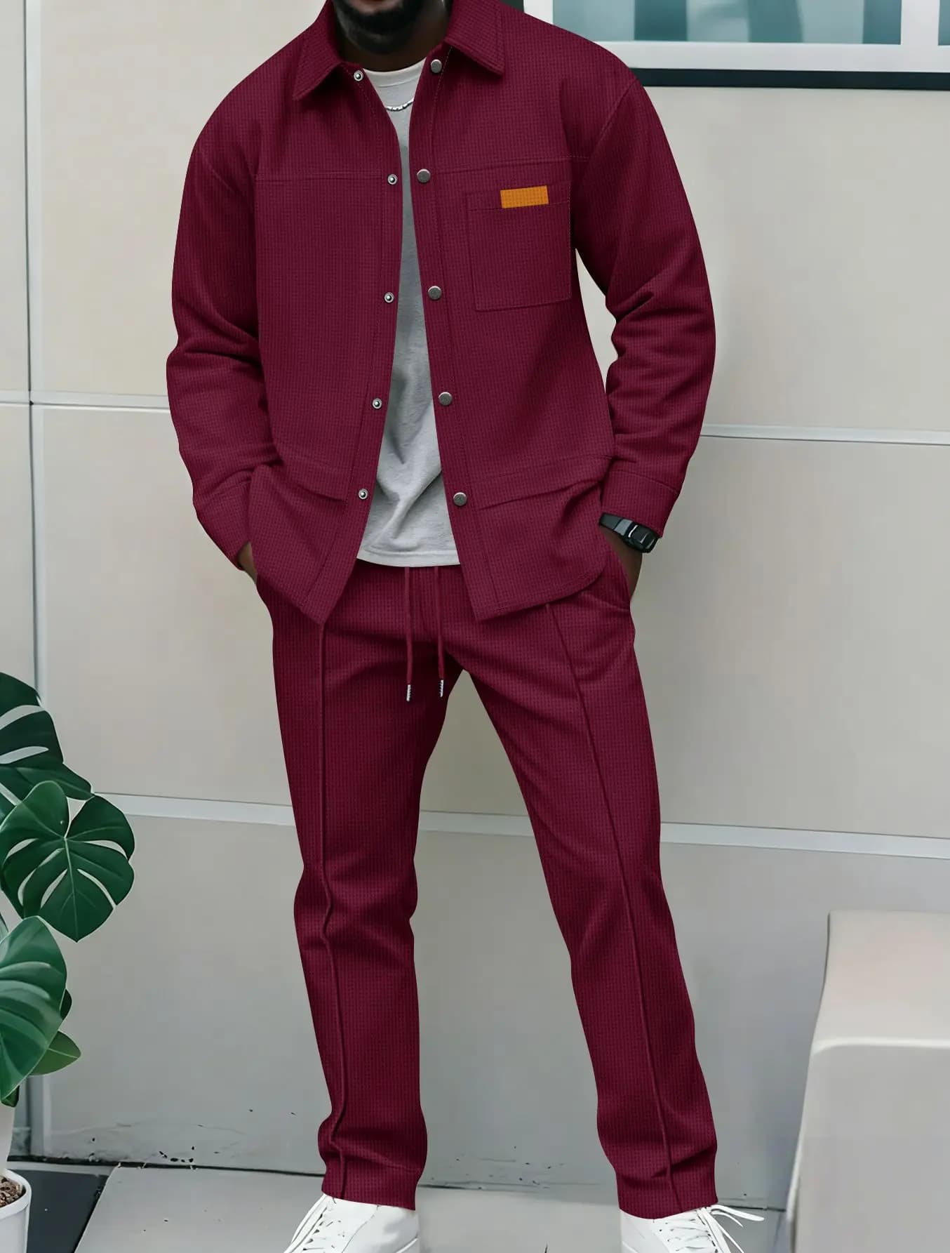 Completo da uomo due pezzi Y2K Streetwear: Giacca a maniche lunghe con colletto a risvolto e pantaloni lunghi con elastico in vita e lacci