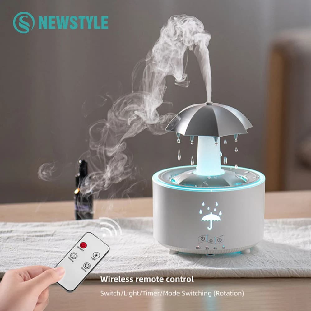 Umidificatore d'aria a goccia d'acqua con ombrello rotante con luci notturne colorate Mute Spary Umidificatore diffusore di aromi per olio essenziale per la casa