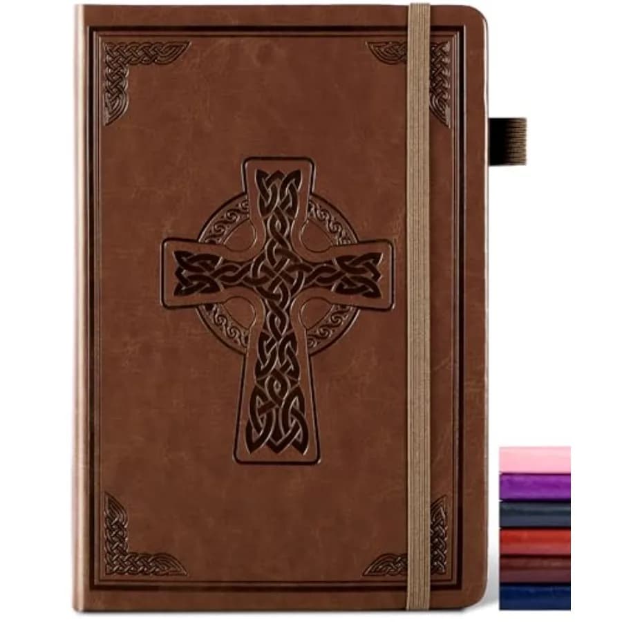 Leather Lined Journal Notebook for Men and Women, Debossed Cross, 320 Pages 100 GSM Thick Paper, A5 Hardcover Journaling Notebo