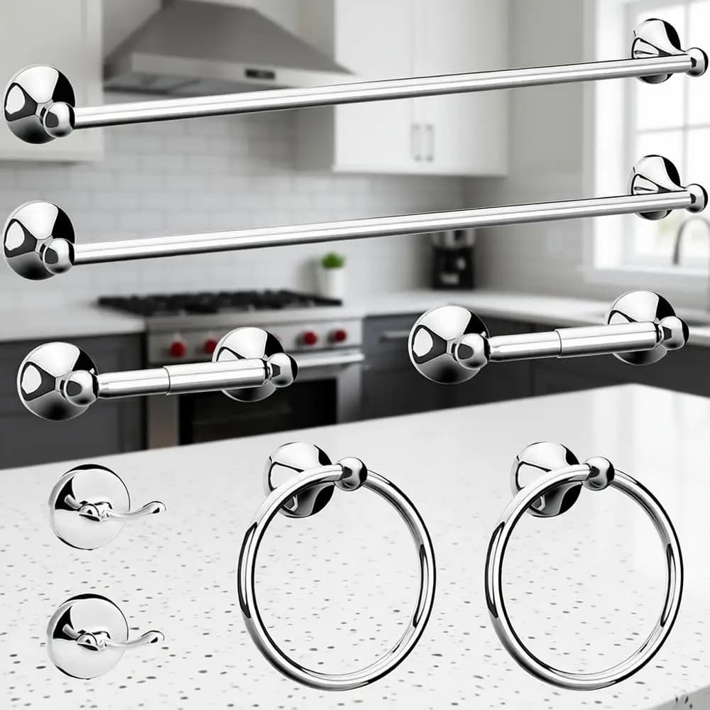 Set di accessori per il bagno in cromo lucido da 8 pezzi, 24 pollici, include portasciugamani regolabile, anelli per asciugamani, porta carta igienica, Ro