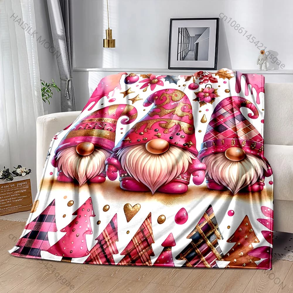 Coperta con stampa di gnomi rosa, coperta con stampa, materiale in flanella, morbida e calda per tutte le stagioni, campeggio all'aperto, picnic, regali di lusso