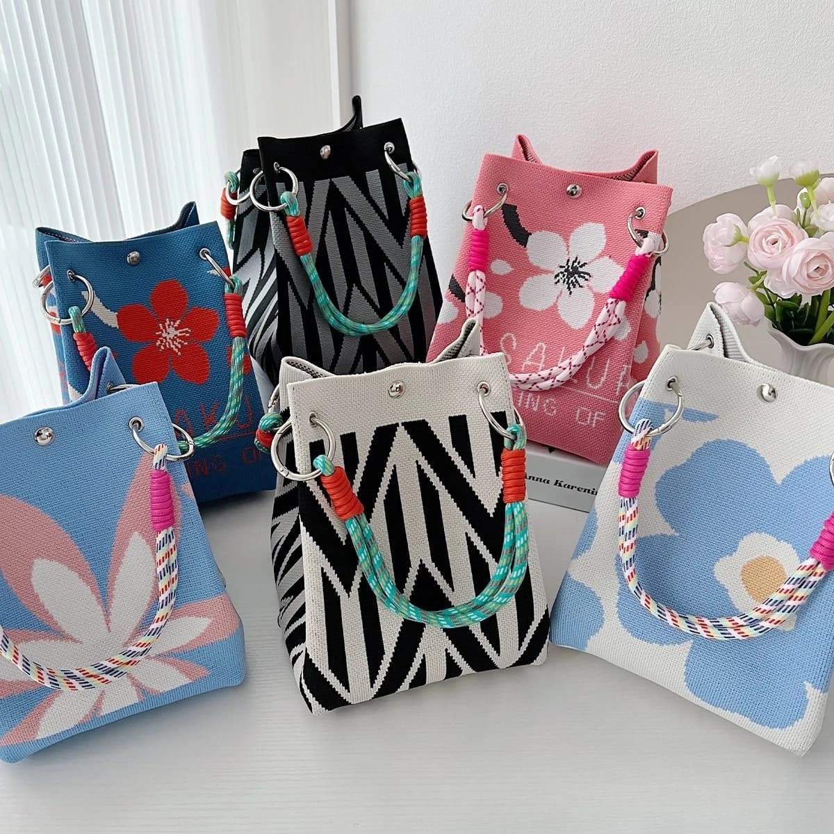Borsa tote da donna lavorata a maglia - Borsa a secchiello per l'acqua alla moda per lavoro, viaggi, shopping
