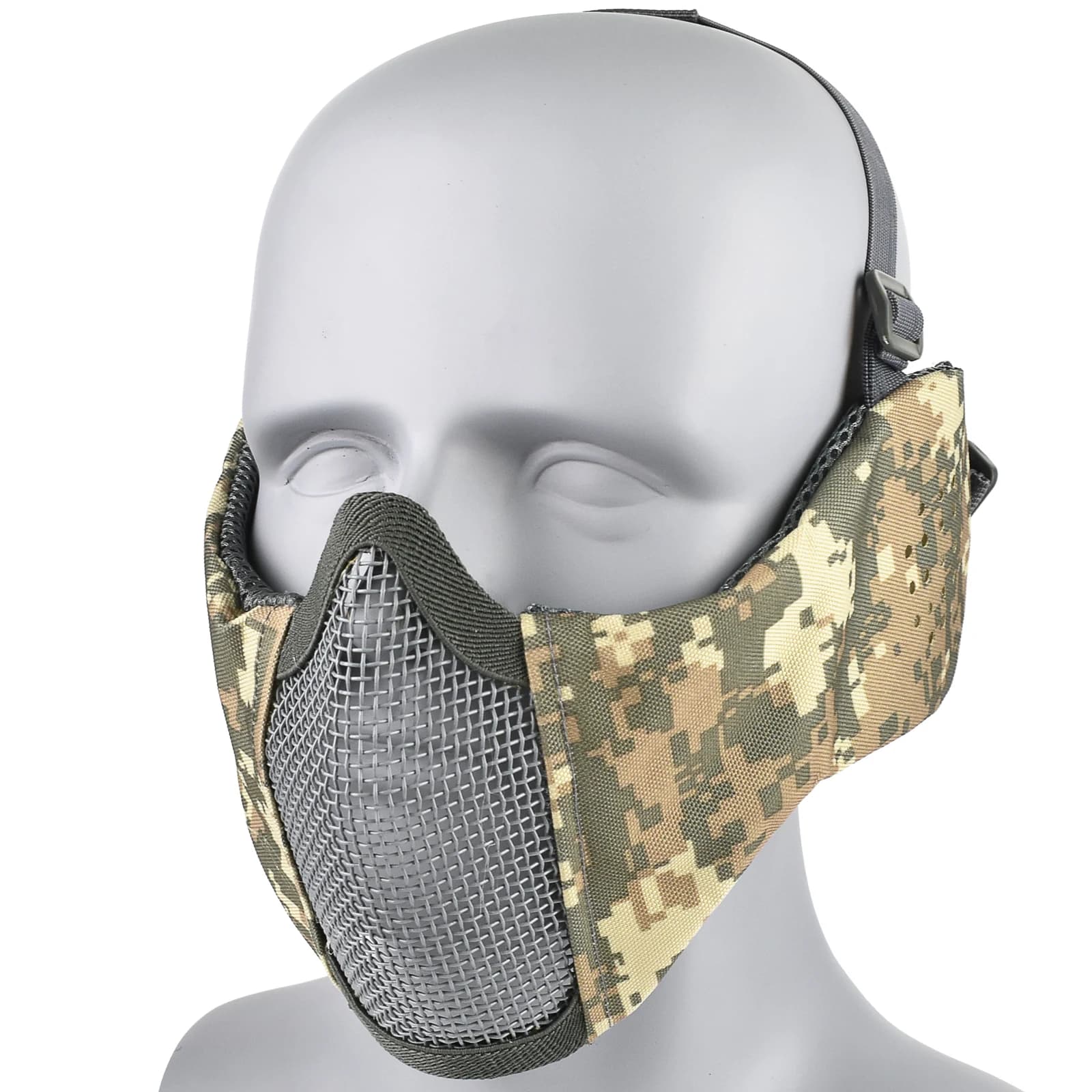 Maschera da caccia pieghevole in rete con protezione per le orecchie Airsoft Mezza faccia Paintball Tiro tattico CS Wargame Maschera protettiva per il viso
