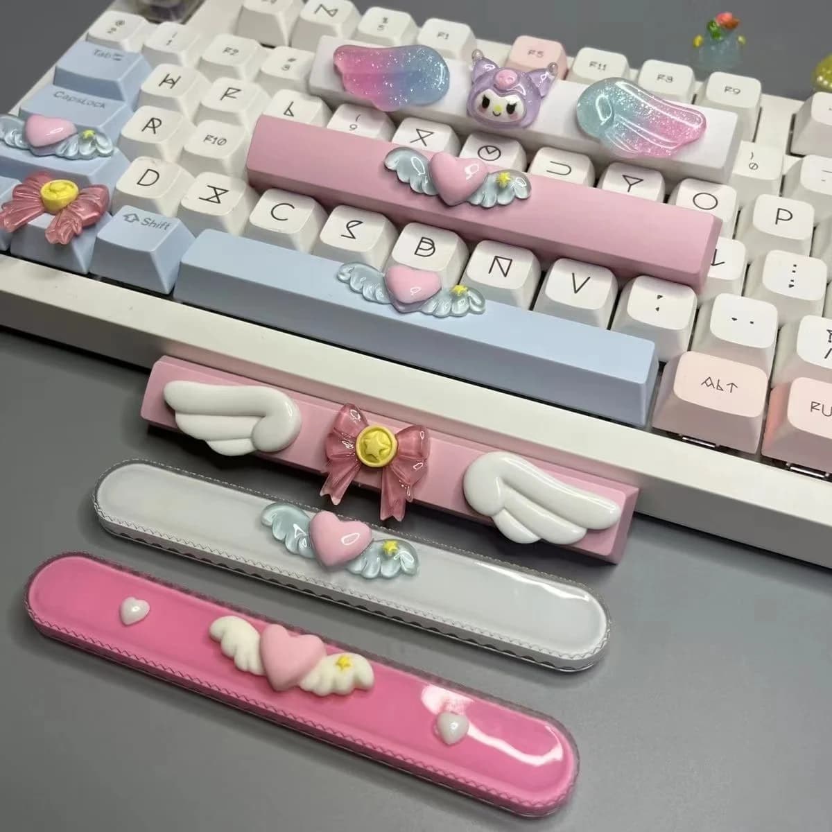 Fai da te carino magia amore ali keycap 6.25u barra spaziatrice gioco tastiera meccanica asse trasversale fiocco rosa keycap