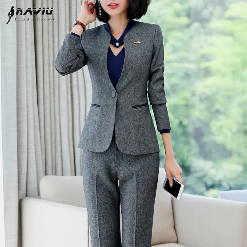 NAVIU Elegant Women's Suit Set Spring Autumn Hotel Work Uniform Professional lnterview Formal Wear Blazer And Trousers