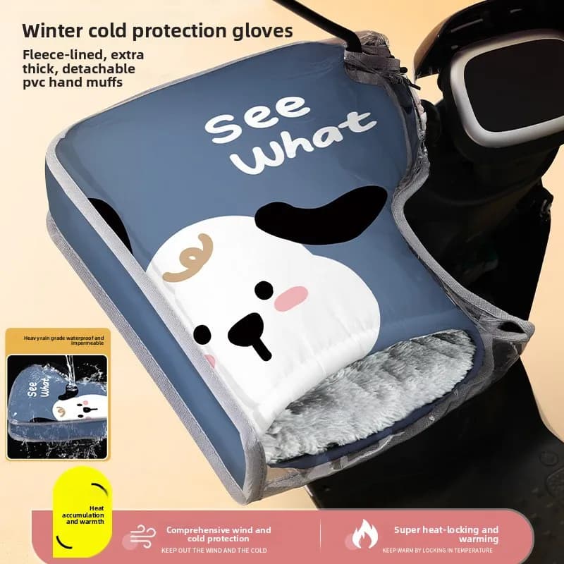 Winter Warm Handlebar Gloves Scooter Motorcycle, PVC Waterproof Plush Lined Thick Windproof Motorbike Hand Muffs