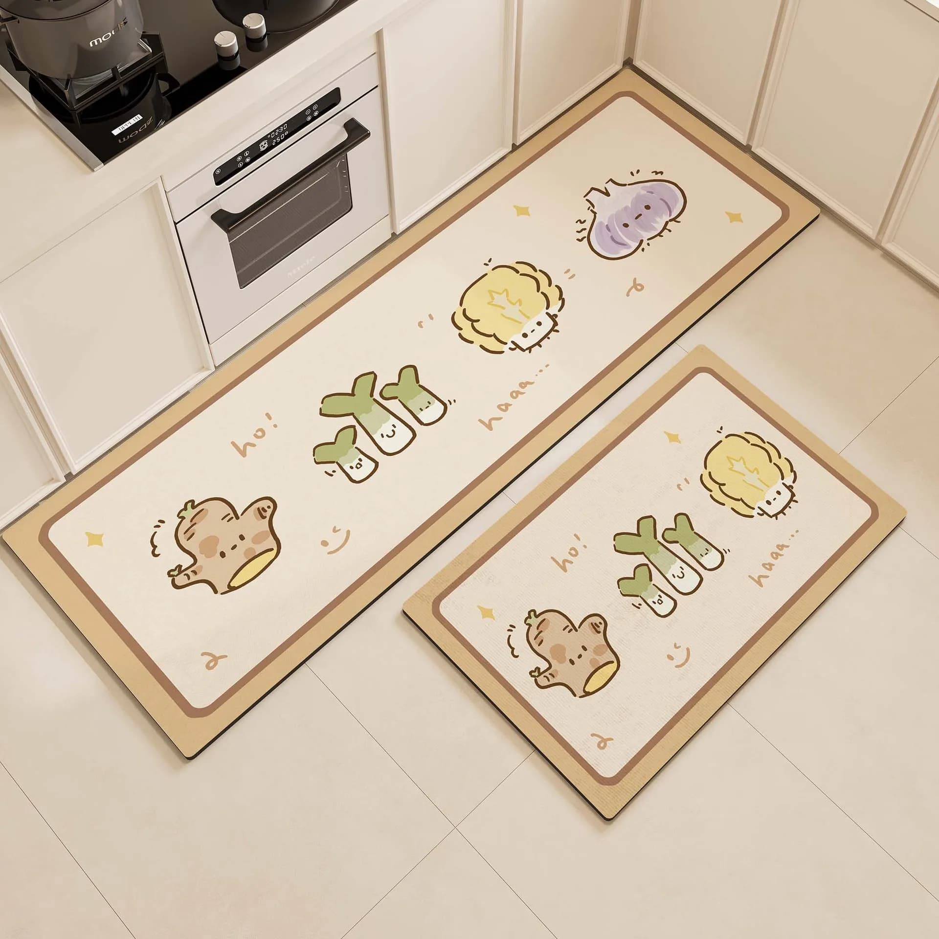 I tappetini da cucina VIKAMA 2 pezzi sono antiscivolo, resistenti all'olio e non necessitano di pulizia per la decorazione d'interni