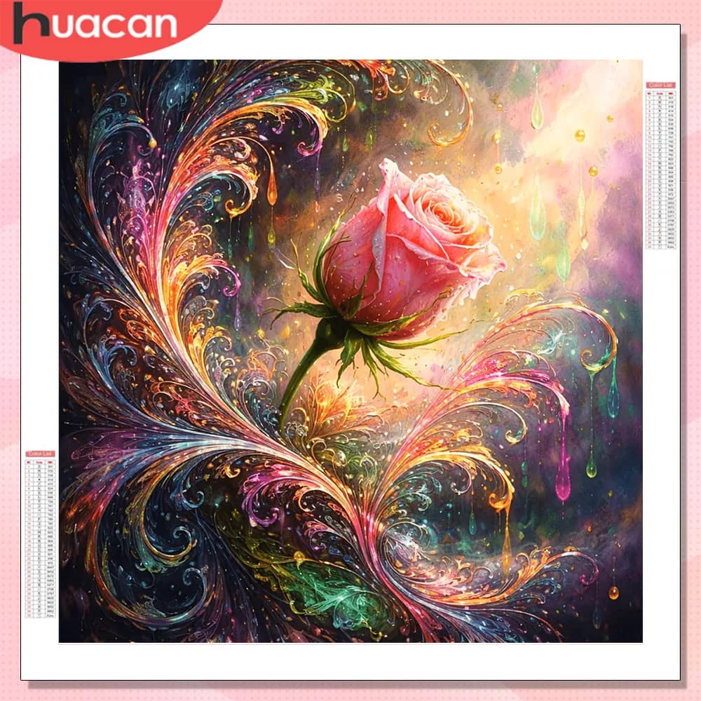 HUACAN Mosaico Diamantato Rosa Fiore Kit Completo Fai da Te Artigianato Pittura Diamantata Floreale Quadrata Rotonda