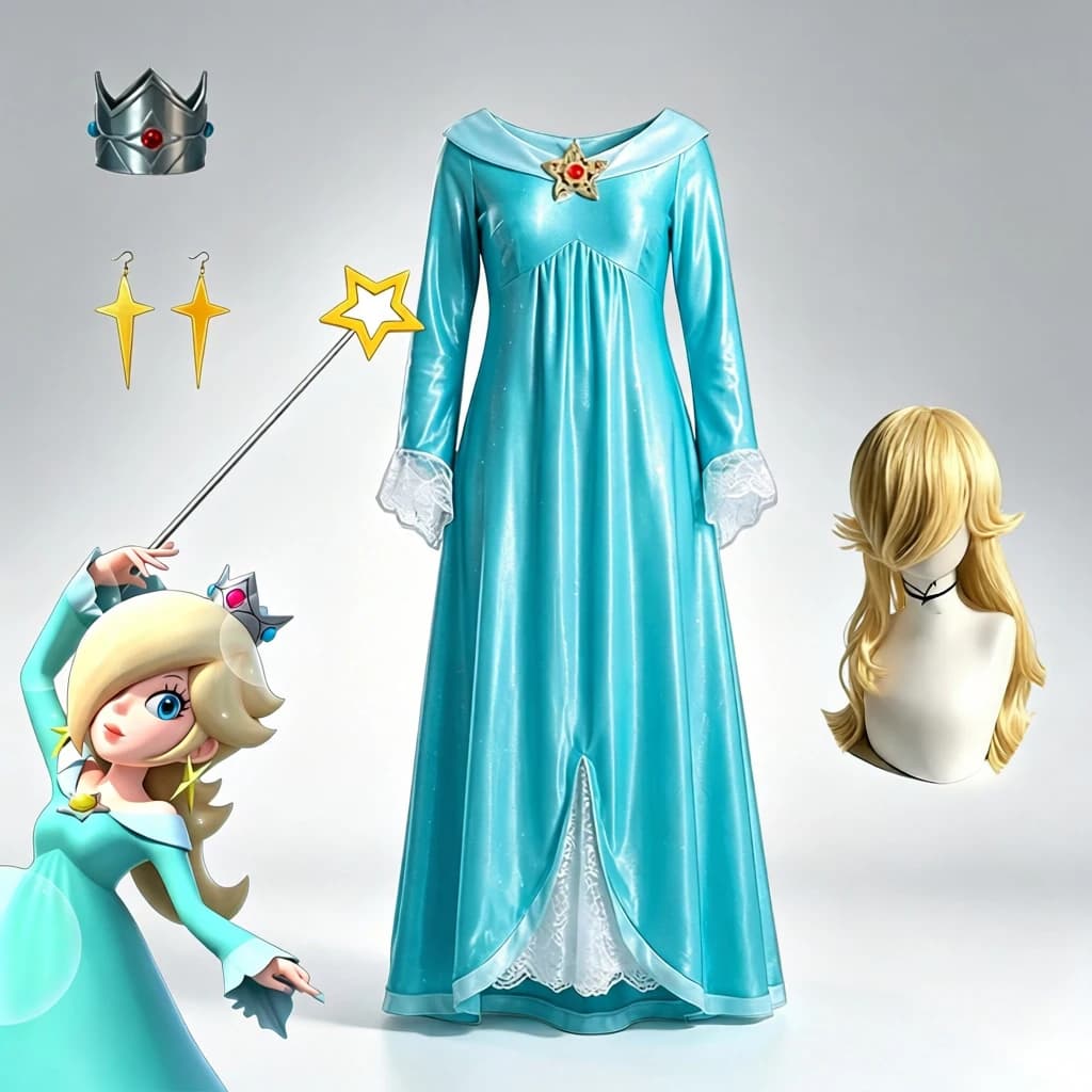 Women's Rosalina Cosplay Costume, Galaxy Princess Dress with Crown & Star Accessory, Adult Halloween Fancy Outfit Anime