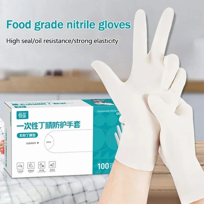 100 Pezzi Guanti Monouso in Nitrile Bianco, Senza Lattice, Senza Polvere, Guanti per Uso Domestico, Cucina, Alimenti, Pulizia e Lavoro