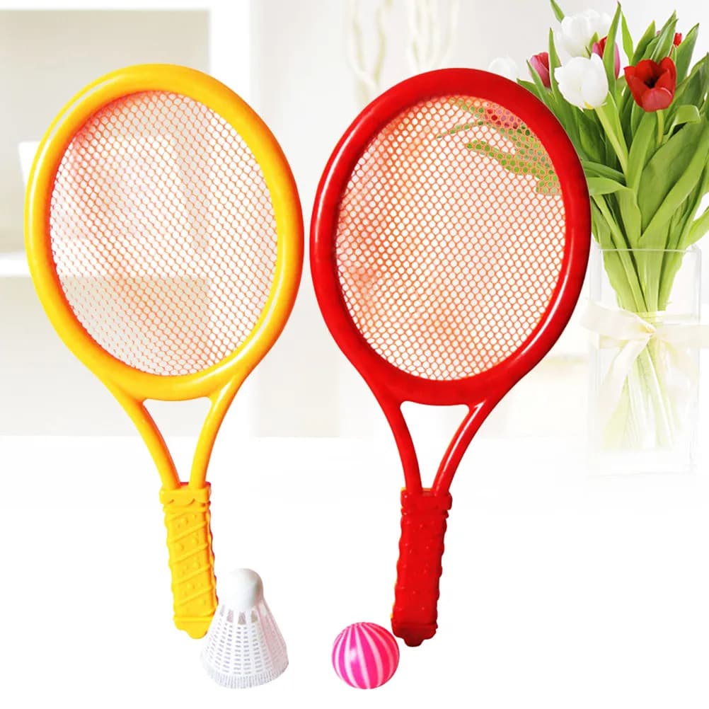 Set di 2 Racchette Sicure per Badminton e Tennis con Pallina in PU Ottimizzata per il Rimbalzo e Pallina Non da Badminton, Perfetto per Genitori