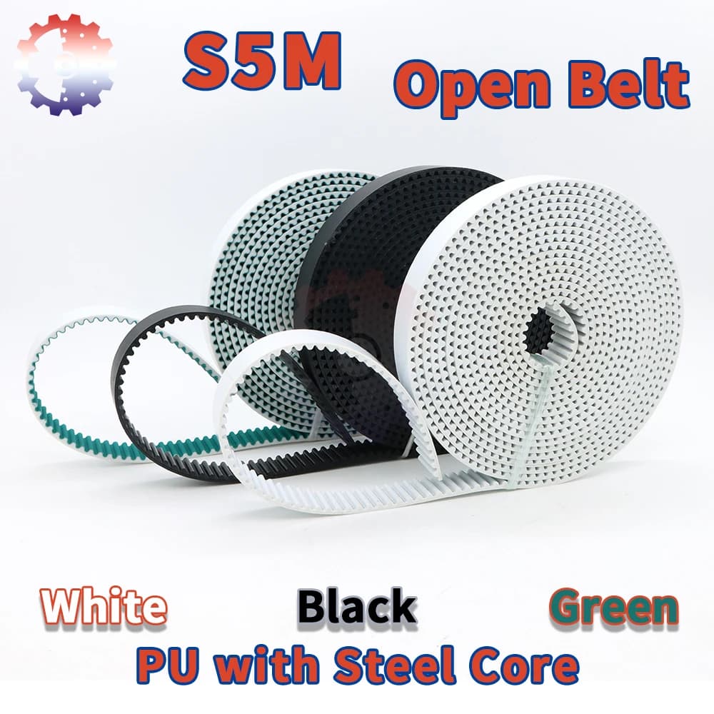 S5M STD5M Cinghia aperta PU con cinghia centrale in acciaio Cinghia dentata STD5M STS5M 10mm 15mm 20mm 25mm Cinghia in poliuretano S5M Puleggia a cinghia aperta