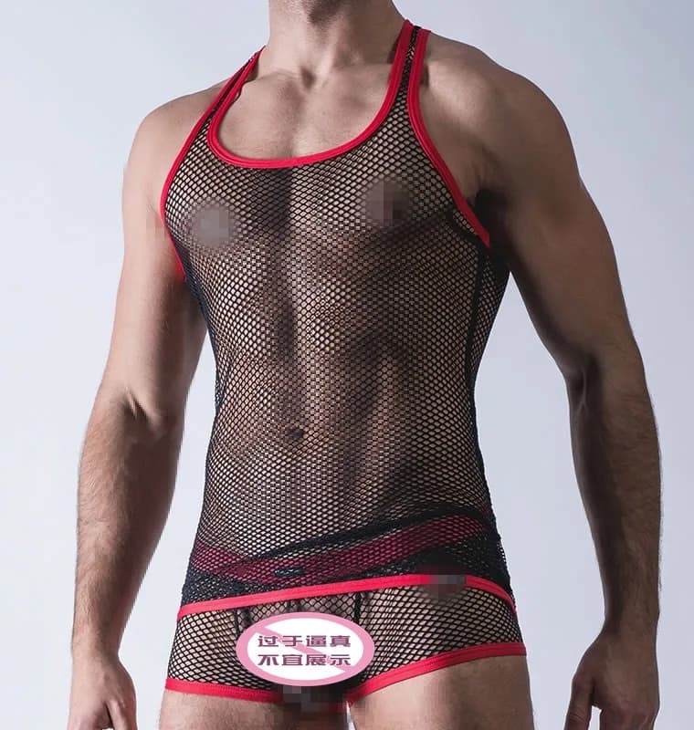Consegna gratuita New mesh giacca divertente da uomo hollow mesh yarn gilet da uomo sexy Super dry Club costume
