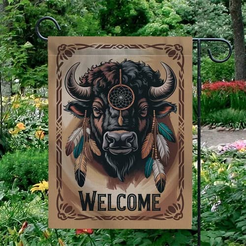 Buffalo Welcome Garden Flag Dreamcatcher Feathers Outdoor Yard Decor IIX WZZ