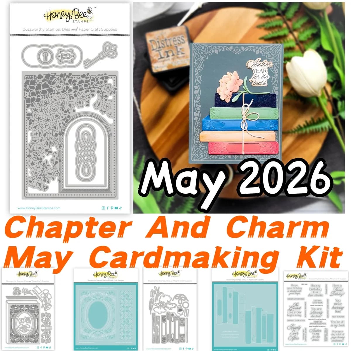 May 2026 Books Stacked Stories Chapter Charm Fustelle in metallo, timbri trasparenti e stencil per la creazione fai da te di biglietti, scrapbooking e lavori in rilievo