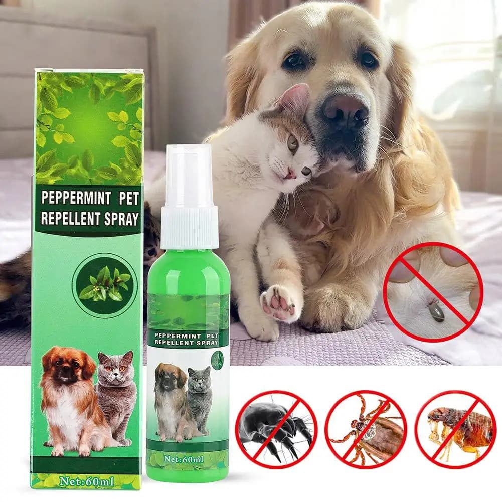 Gocce Antiparassitarie per Animali Domestici 60ml, Spray Antiparassitario per Gatti Contro Pulci, Zecche, Pidocchi, Acari, Allevia il Prurito, Antisettico, Cura della Pelle