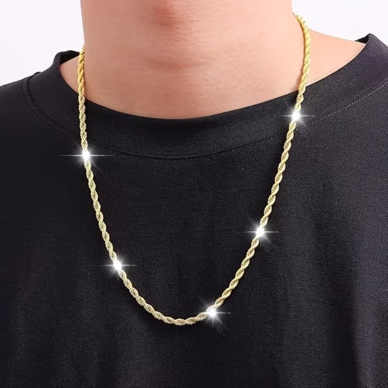 1pc 3mm Twist Matching Chain Stainless Steel Unisex Gold-Plated Twisted Rope Necklace Minimal Style for Daily Matching