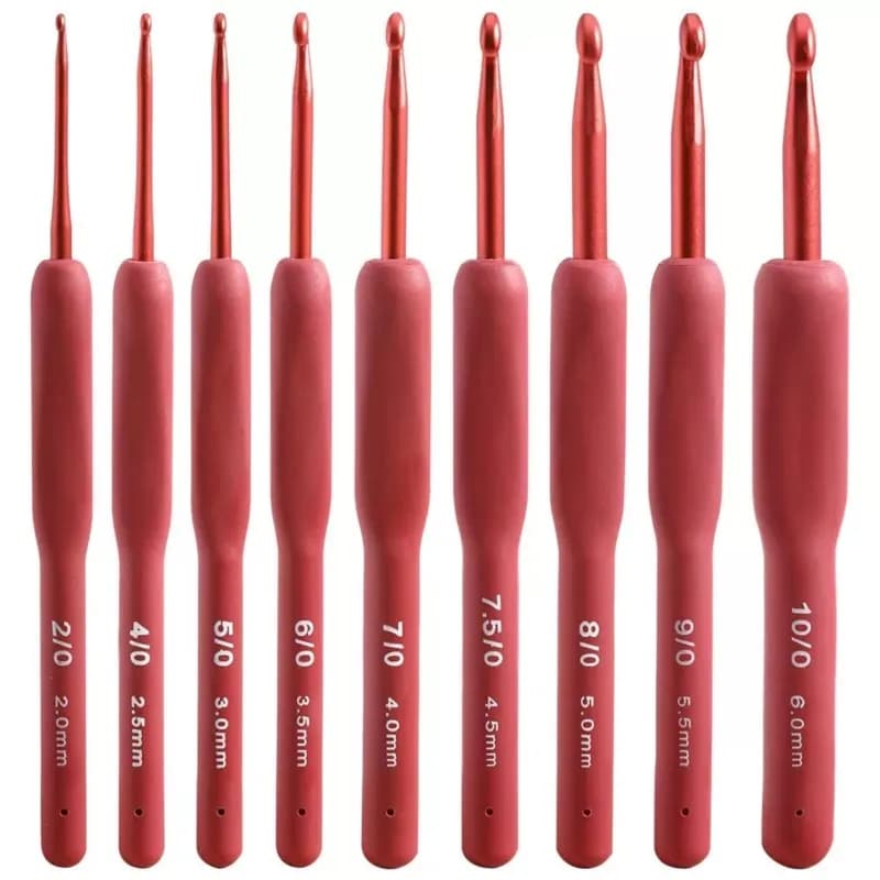 1 Set 9 pezzi uncinetti in silicone set ago 2-10mm manico in alluminio smerigliato fatto a mano fai da te testa del gancio maglione all'uncinetto tessitura