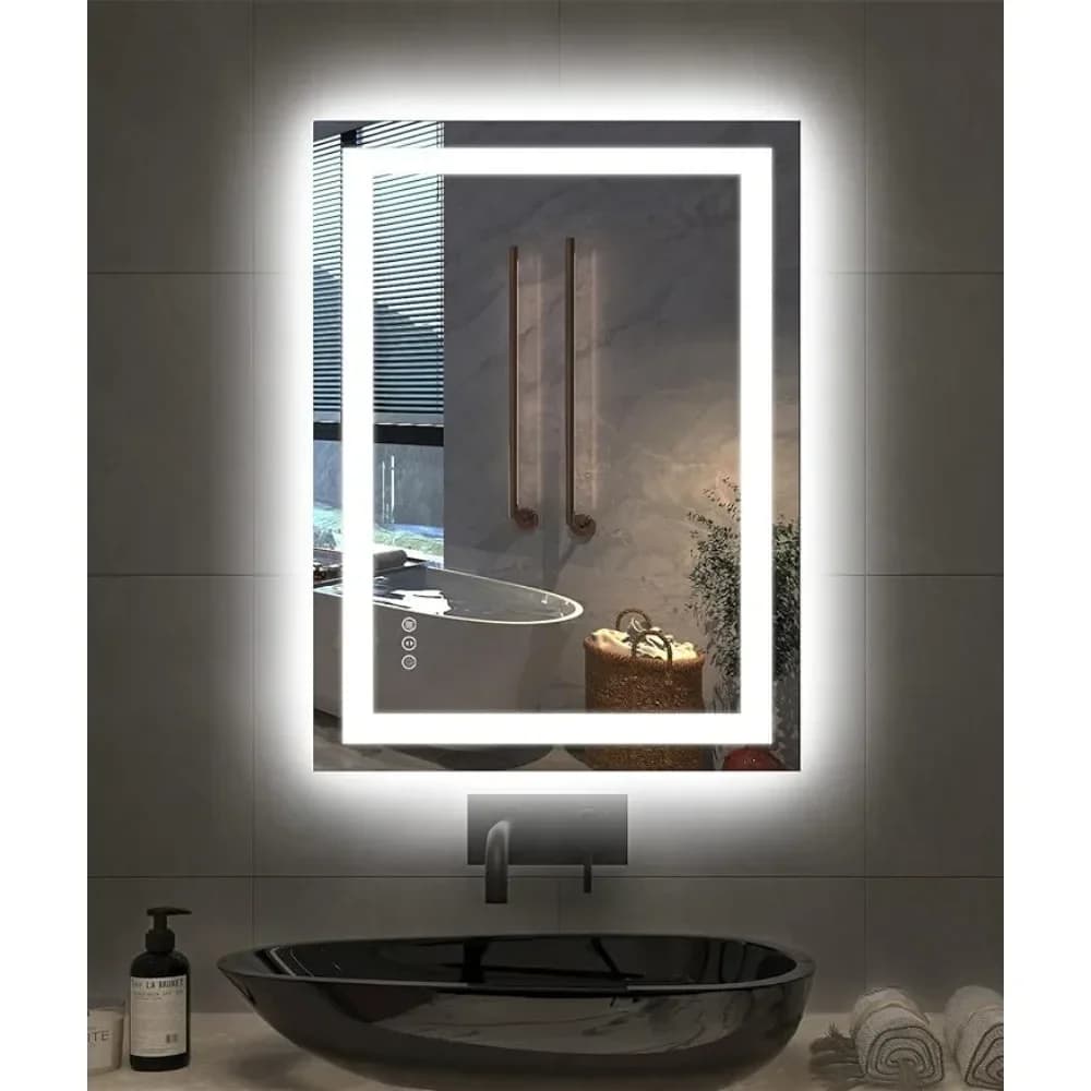 Specchio da bagno 24"x 32", Specchio per il trucco, con fari e retroilluminazione, funzione di memoria Specchio da parete con regolazione continua