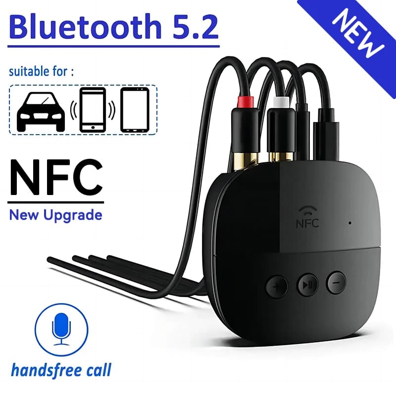 Ricevitore audio Bluetooth 5.2 RCA 3.5mm AUX USB Stereo NFC Adattatore wireless U-Disk/Scheda TF con microfono per kit per auto Amplificatore altoparlante