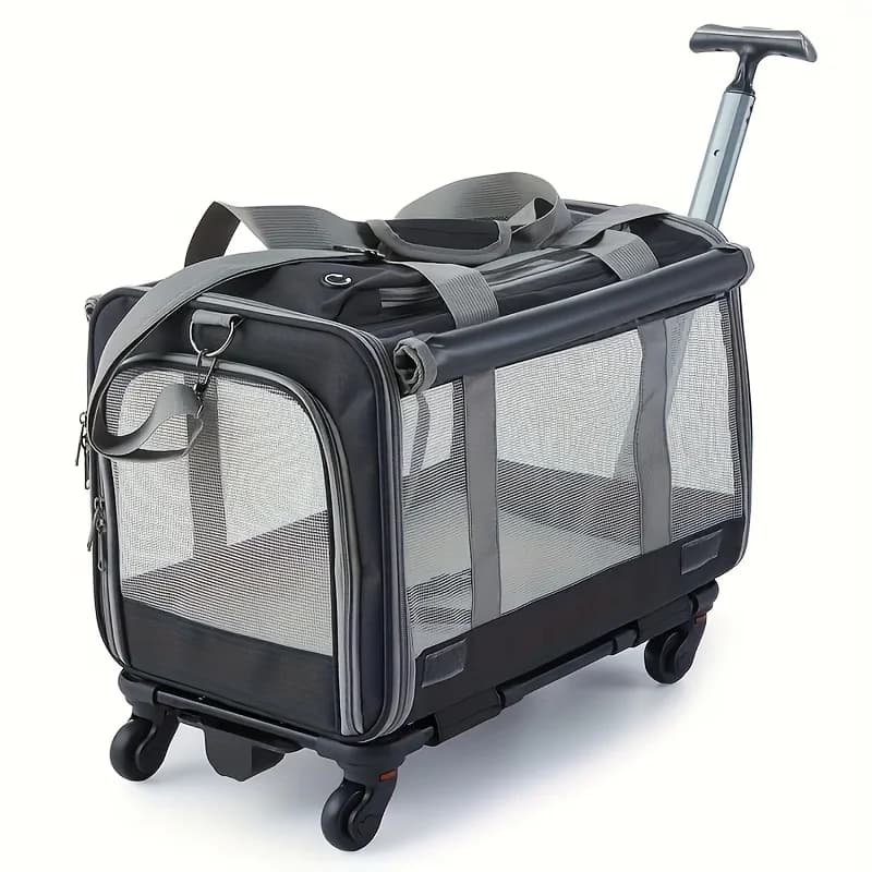 Zaino Multifunzionale per Trasporto Animali in Tessuto Oxford - Trolley con Manico Telescopico, Design Ventilato, Chiusura a Cerniera e Rotazione a 360° °