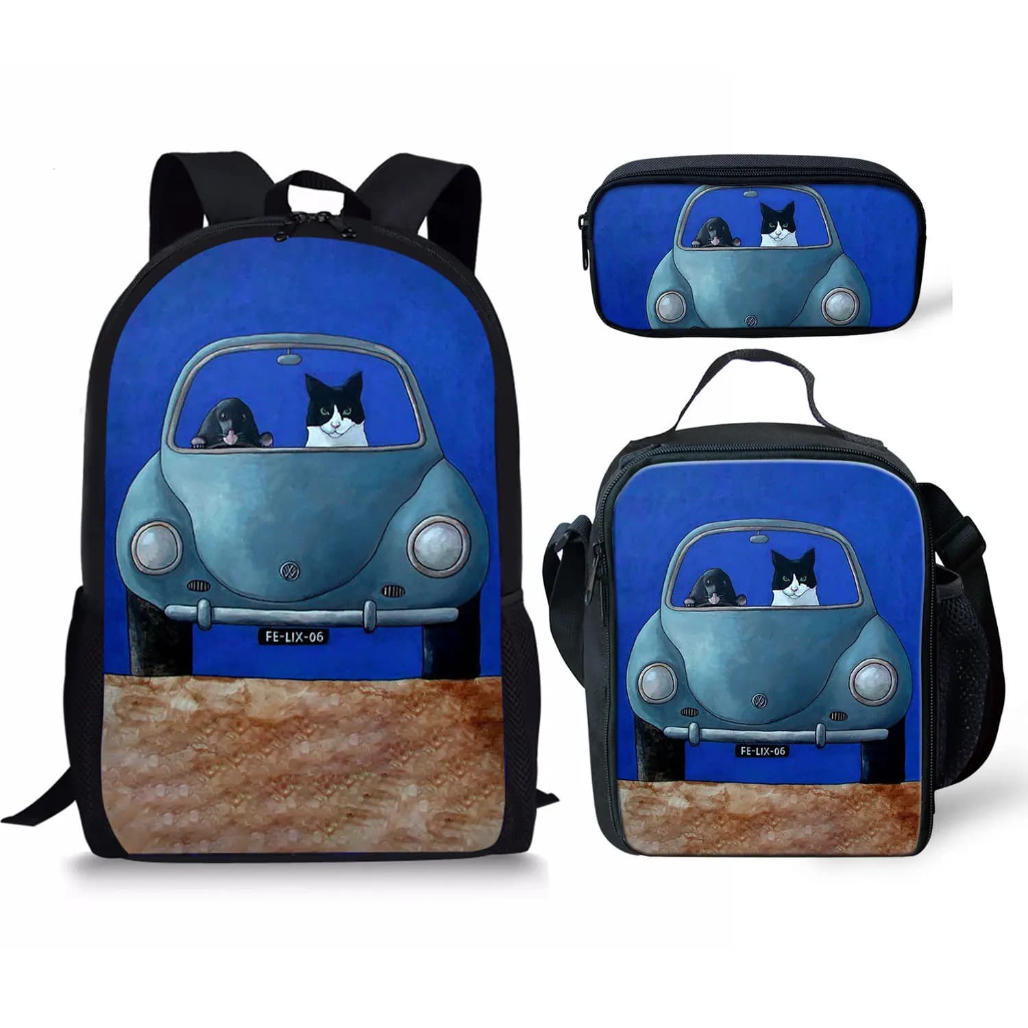 Harajuku Youthful Novelty Funny Car 3D Print 3pcs/Set Student Travel bags Laptop Daypack Backpack Lunch Bag Pencil Case