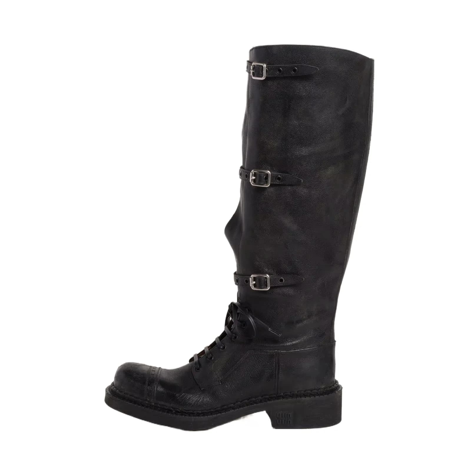 Arden Furtado Autumn Platform Rider Boots Round Toe Pull-on Round Toe Pull-on Big heels Belt buckle Knee high boots Motorcycle boots