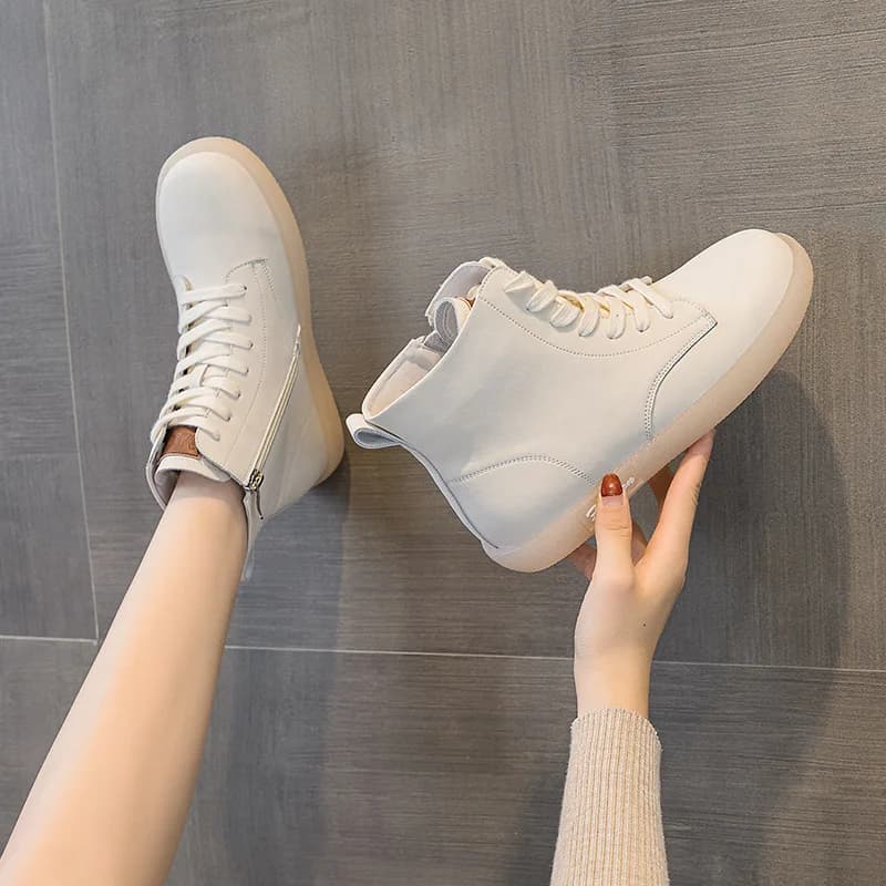 Scarpe da donna alte di grandi dimensioni Scarpe da trekking con fondo piatto in morbida pelle Stivali corti casual con lacci alla moda Autunno e inverno scarpe trekking donna scarpe da donna scarpe trekking donna