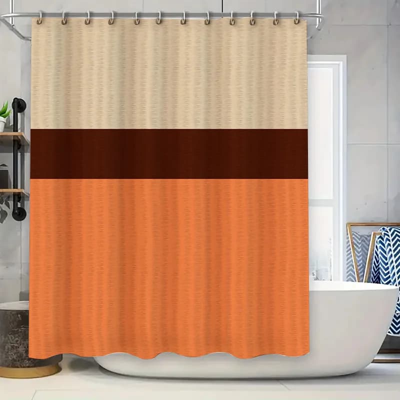 Set di tende da doccia classiche Arredamento moderno per il bagno con design a blocchi di colore beige marrone arancione per vasca da bagno Dimensioni: 72x84 pollici (183X