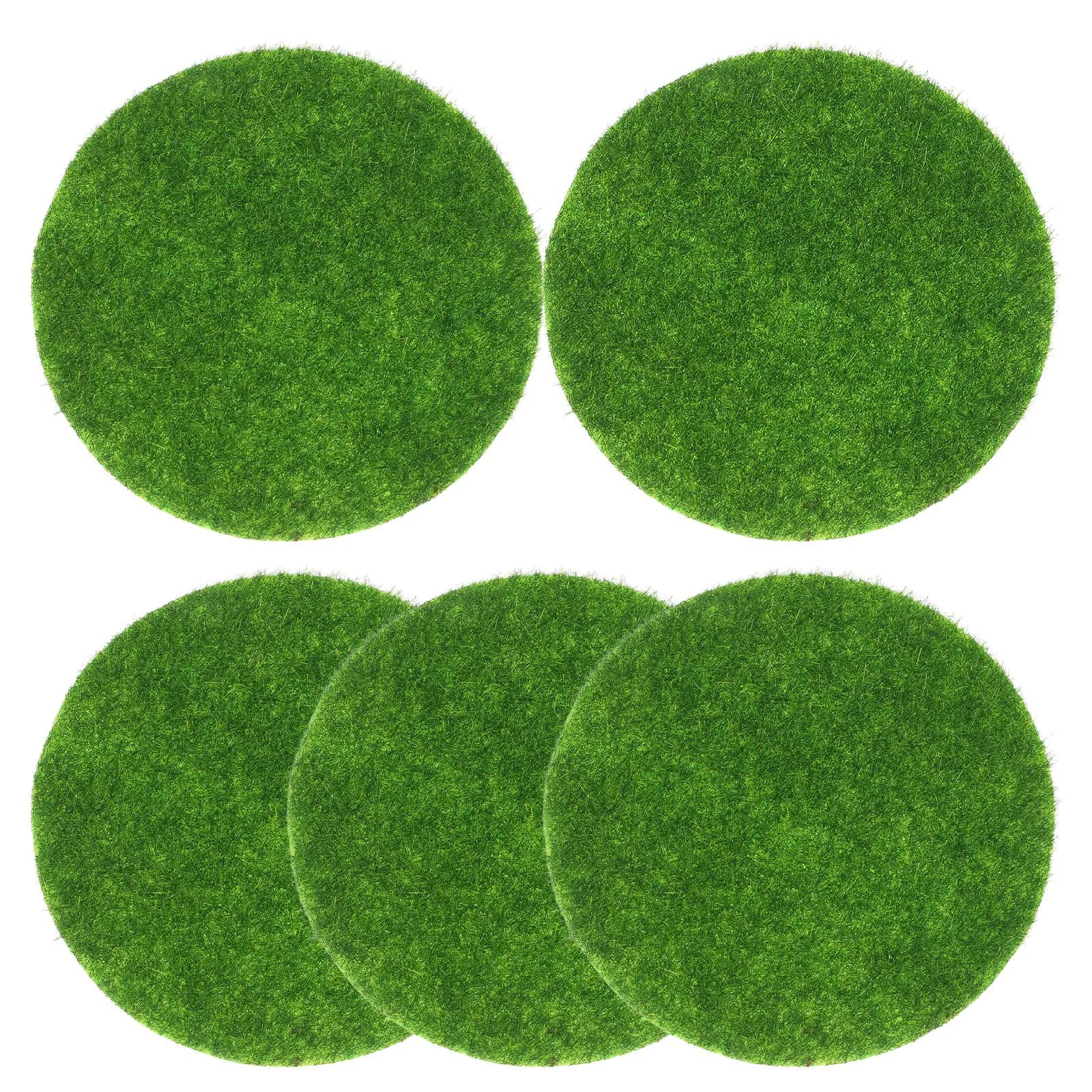 5Pcs Artificial Moss Realistic Round Decorative Grass Mat for Indoor Plants Succulent Bonsai Landscape Craft Fake Grass Patio