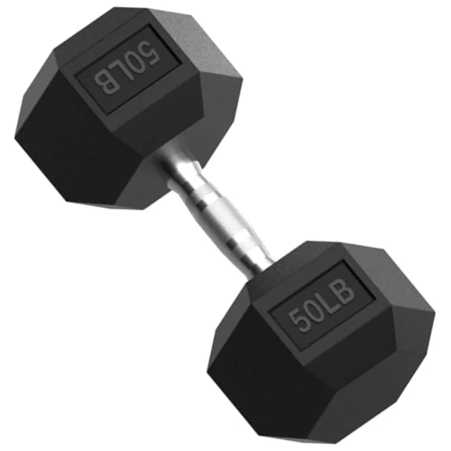 Manubri Esagonali Singoli Rivestiti in Gomma da 50 libbre per Allenamento di Forza, Fitness, Palestra Domestica, Pesi Liberi, Durevoli, Neri